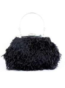 Túi ly hợp có khóa lông vũ và kim cương giả màu trắng tinh tế, lý tưởng cho các bữa tiệc tối, phụ kiện cô dâu với váy cưới và sườn xám - màu đen - Xem 2