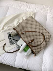 All Over Print Shoulder Tote Bag Large Capacity Double Handle For Work - Multicolor - View 6