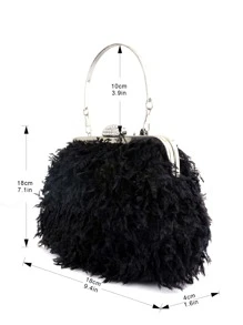 Túi ly hợp có khóa lông vũ và kim cương giả màu trắng tinh tế, lý tưởng cho các bữa tiệc tối, phụ kiện cô dâu với váy cưới và sườn xám - màu đen - Xem 6