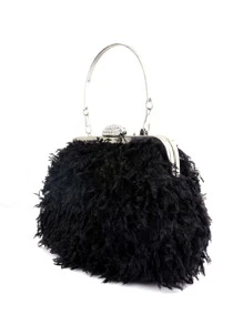 Túi ly hợp có khóa lông vũ và kim cương giả màu trắng tinh tế, lý tưởng cho các bữa tiệc tối, phụ kiện cô dâu với váy cưới và sườn xám - màu đen - Xem 7