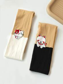 2對女童卡通字母圖案可愛緊身褲適合日常生活 - 彩色 - 查看 2