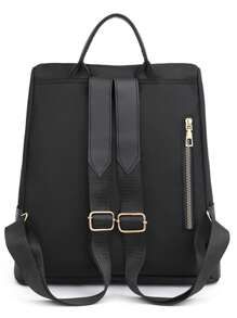 中號經典背包黑色拉鍊正面裝飾可調節肩帶適合日常使用，耐用時尚實用黑色大容量背包，帶側袋，可容納手機、ipad，並且防水。適合旅遊、旅行、郊遊、戶外大學生、青少年、女生、老人 - 黑色 - 查看 5