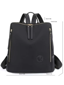 中號經典背包黑色拉鍊正面裝飾可調節肩帶適合日常使用，耐用時尚實用黑色大容量背包，帶側袋，可容納手機、ipad，並且防水。適合旅遊、旅行、郊遊、戶外大學生、青少年、女生、老人 - 黑色 - 查看 7