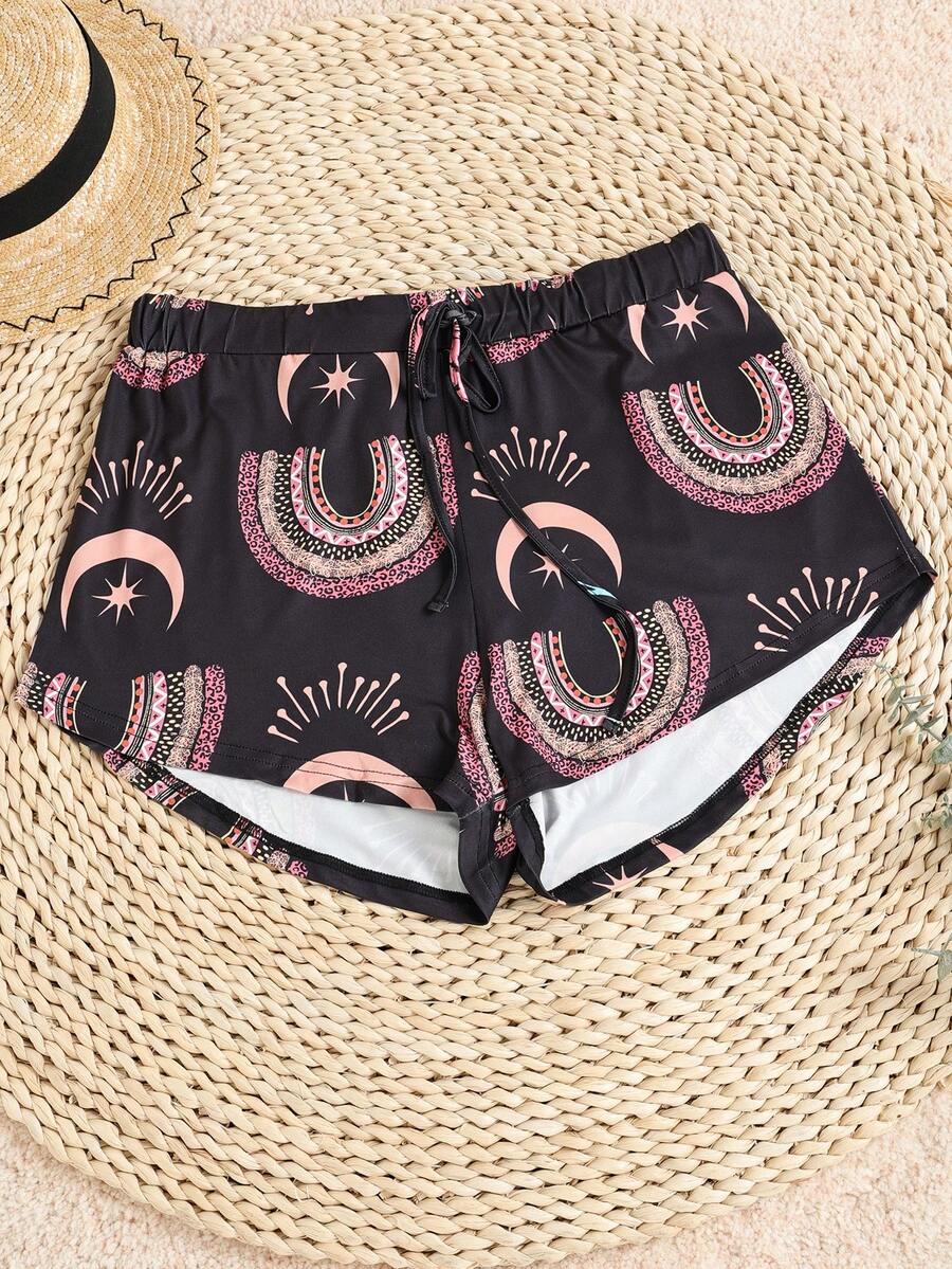 SHEIN Holidaya Plus Graphic Print Tie Front Shorts - Multicolor - View 1