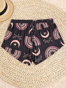 SHEIN Holidaya Plus Graphic Print Tie Front Shorts - Multicolor - View 2