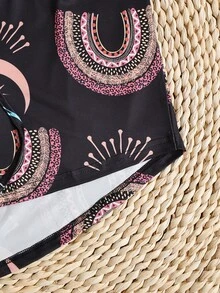 SHEIN Holidaya Plus Graphic Print Tie Front Shorts - Multicolor - View 4