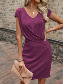 SHEIN LUNE Đầm màu trơn Giải trí - Màu đỏ tím - Xem 5