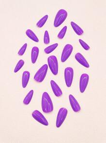 Transform Your Nails with 24pcs Long Almond Purple Solid Color Plain Fake Nail & 1sheet Tape & 1pc Nail File - Multicolor - View 7