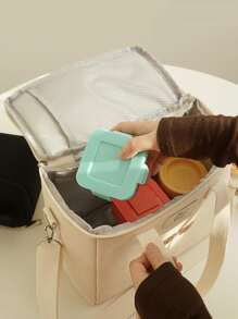 卡通熊圖案便當袋可愛字母貼飾滌綸午餐托特包保溫飯盒袋適用於學校工作適用於野餐旅行戶外適合女士男士 - 米色 - 查看 4