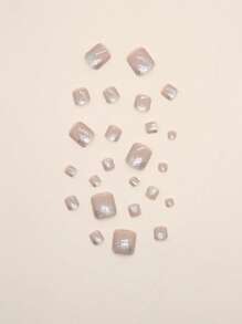 Instantly Upgrade Your Look With 24pcs Short Square Nude Glitter Fake Toenail & 1pc Toenail File & 1sheet Tape Press On Nails Nail Supplies - Multicolor - View 4