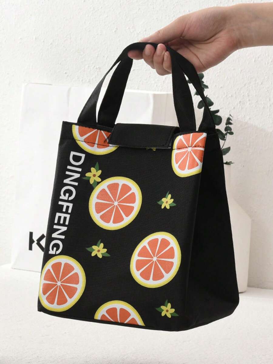 1 Túi Đựng Đồ Ăn Trưa Polyester, Màu Cam Hiện Đại & Họa Tiết Hoa Cách Nhiệt Túi Đựng Đồ Ăn Trưa Cho Văn Phòng, Trường Học - màu đen - Xem 1