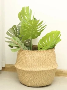 1pc Straw Plant Container, Modern Solid Color Multi-purpose Woven Plant Container For Home Decor - Apricot - View 1