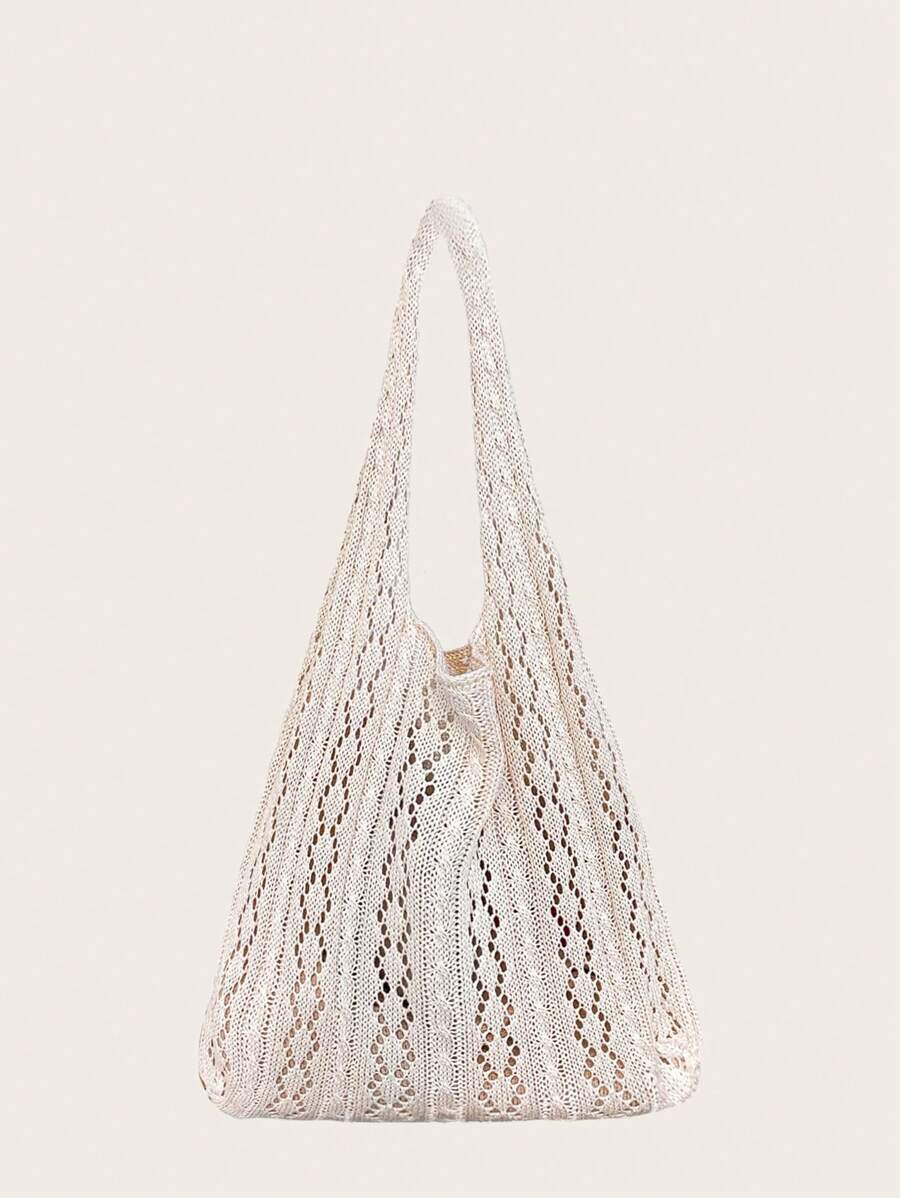 大容量鉤針編織袋度假鏤空 - 米色 - 查看 1