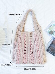 大容量鉤針編織袋度假鏤空 - 米色 - 查看 6