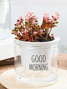 1pc Plastic Flower Pot, Modern Letter Graphic Flower Pot For Home - White - View 1