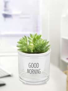 1pc Plastic Flower Pot, Modern Letter Graphic Flower Pot For Home - White - View 3