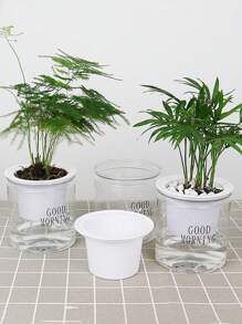 1pc Plastic Flower Pot, Modern Letter Graphic Flower Pot For Home - White - View 6