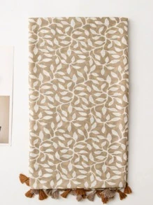 1条简约印花围巾，轻盈透气，带流苏，适合海滩佩戴，优雅时尚，是春夏女士的理想之选。亮丽长款披肩，户外防晒，可作沙滩巾或多功能头巾配饰。 - 卡其色 - 查看 3