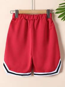 SHEIN Tween Boy Letter Graphic Contrast Tape Shorts - Red - View 2
