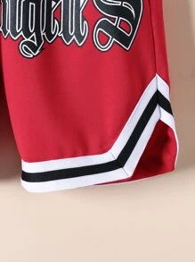 SHEIN Tween Boy Letter Graphic Contrast Tape Shorts - Red - View 5
