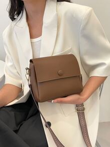 迷你方包可調整肩帶翻蓋PU皮革極簡 - 咖啡棕 - 查看 4