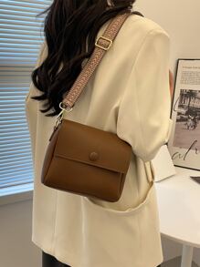 迷你方包可調整肩帶翻蓋PU皮革極簡 - 咖啡棕 - 查看 7