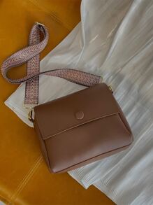迷你方包可調整肩帶翻蓋PU皮革極簡 - 咖啡棕 - 查看 8