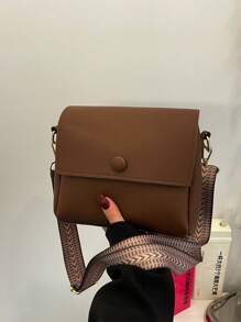 迷你方包可調整肩帶翻蓋PU皮革極簡 - 咖啡棕 - 查看 9