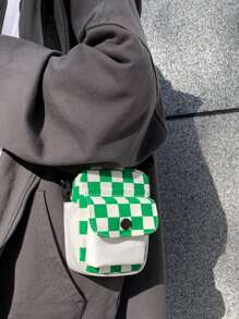 迷你男士方格圖案方包 - 綠色 - 查看 1