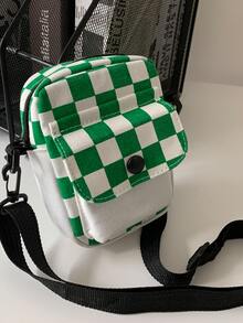 迷你男士方格圖案方包 - 綠色 - 查看 2