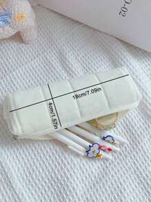 1pc Random Thick Velvet Pencil Case, Warm And Durable Student Pen Bag - Multicolor - View 5