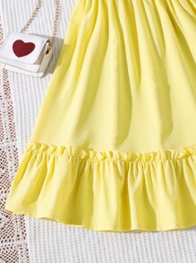 Đầm Gái viền lá sen Viên lá sen Dải chun màu trơn Dễ thương - Màu vàng - Xem 5