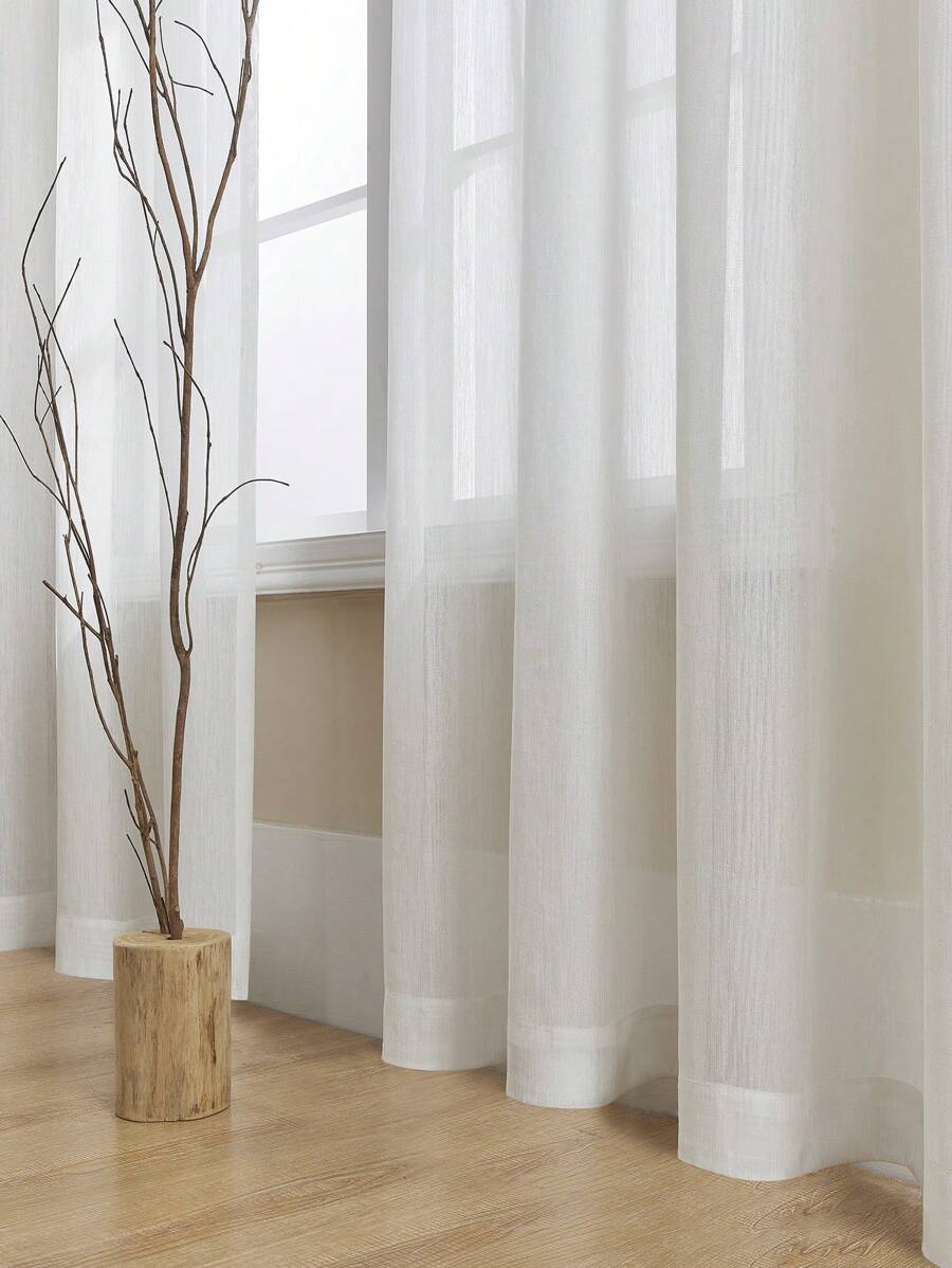 白色透明面板窗簾極簡主義滌綸濾光家用隱私透明窗簾 - 白色 - 查看 1