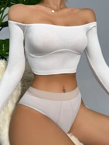 Solid Ribbed Knit Panty - Light Grey - View 4