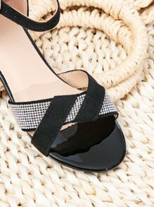 Girls Rhinestone Decor Chunky Heeled Ankle Strap Sandals, Glamorous Outdoor Heeled Sandals - Black - View 4