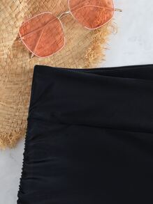 Swim Basics Summer Beach Drawstring Side Ruched Bikini Bottom - Black - View 5