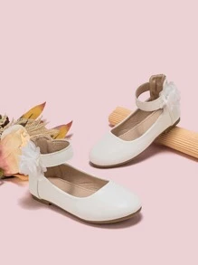 女孩貼花裝飾踝帶時尚戶外平底鞋