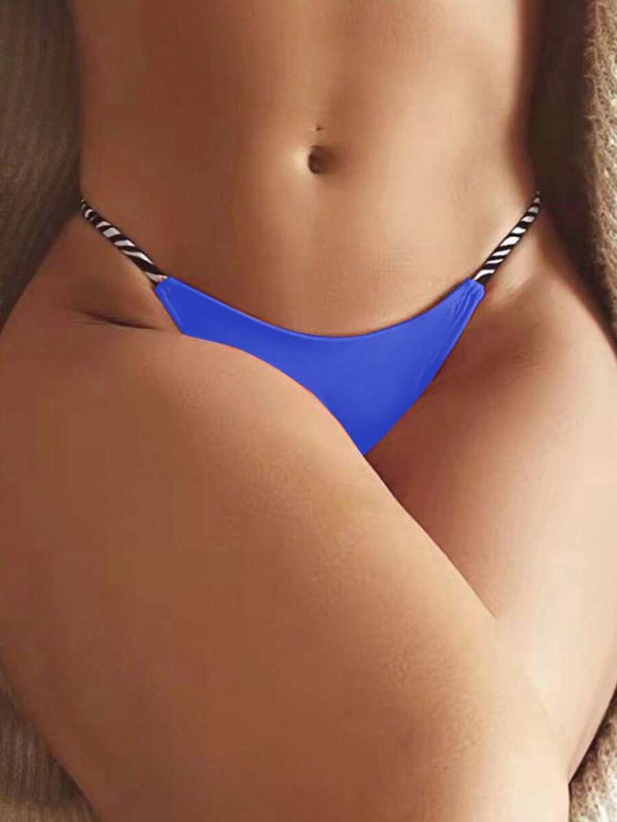 條紋織帶丁字褲 - 寶藍色 - 查看 1