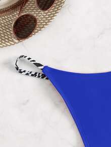 條紋織帶丁字褲 - 寶藍色 - 查看 4