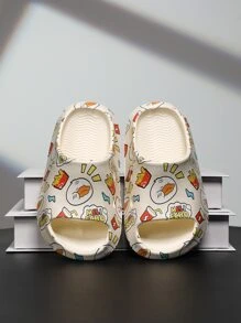 Boys Cartoon Graphic Slippers, EVA Open Toe Slippers - White - View 1
