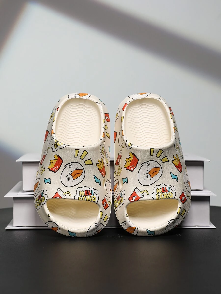 Boys Cartoon Graphic Slippers, EVA Open Toe Slippers - White - View 1