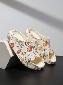 Boys Cartoon Graphic Slippers, EVA Open Toe Slippers - White - View 4