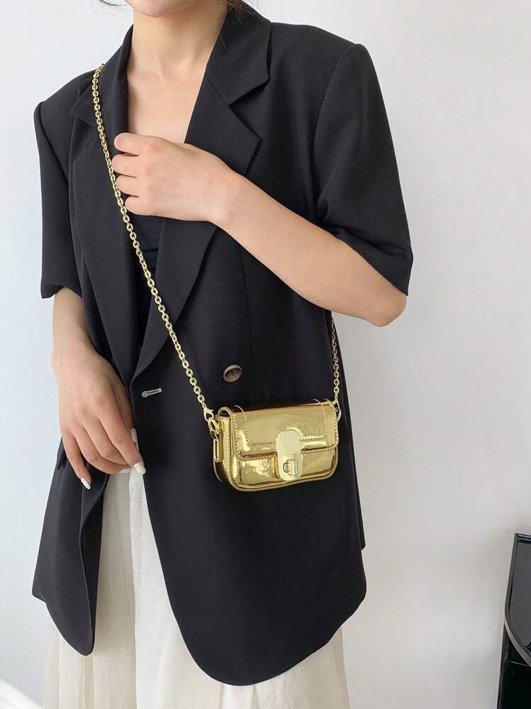 Artificial Patent Leather Square Bag Mini Gold Twist Lock | SHEIN USA