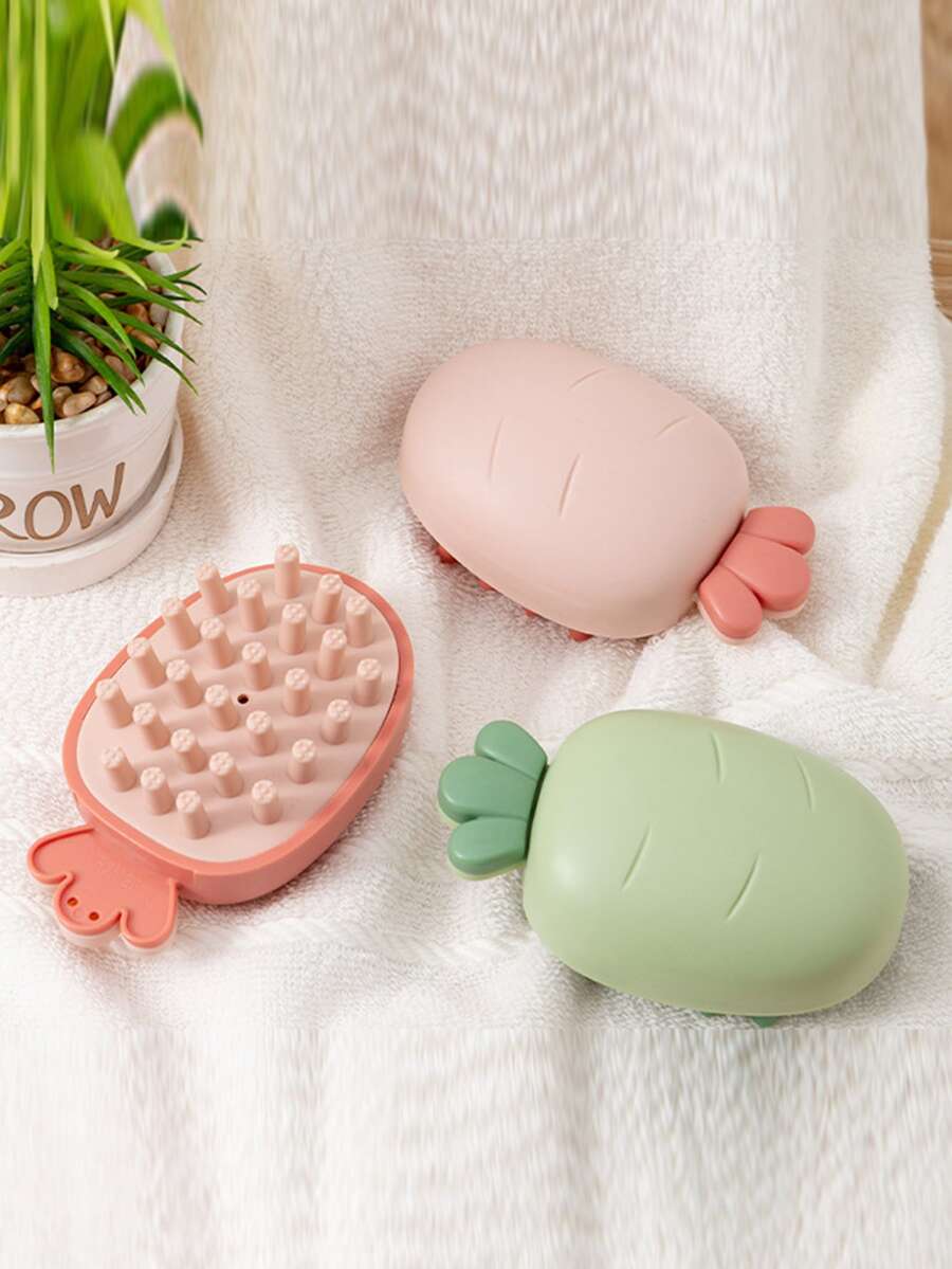 1pc Carrot Shaped Random Color Pet Bath Brush For Dog And Cat For Shower - Pink - View 1