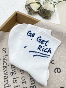 1雙男士字母圖案時尚中筒襪 - 白色 - 查看 2