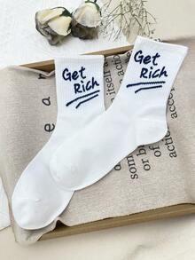 1雙男士字母圖案時尚中筒襪 - 白色 - 查看 3