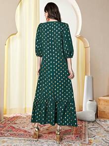 Al Najma 燙金織帶拼接流蘇繫腰帶連衣裙 - 墨綠色 - 查看 2