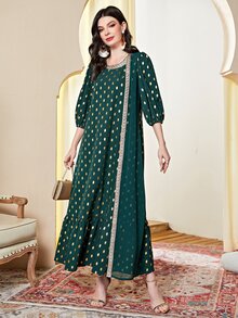 Al Najma 燙金織帶拼接流蘇繫腰帶連衣裙 - 墨綠色 - 查看 4