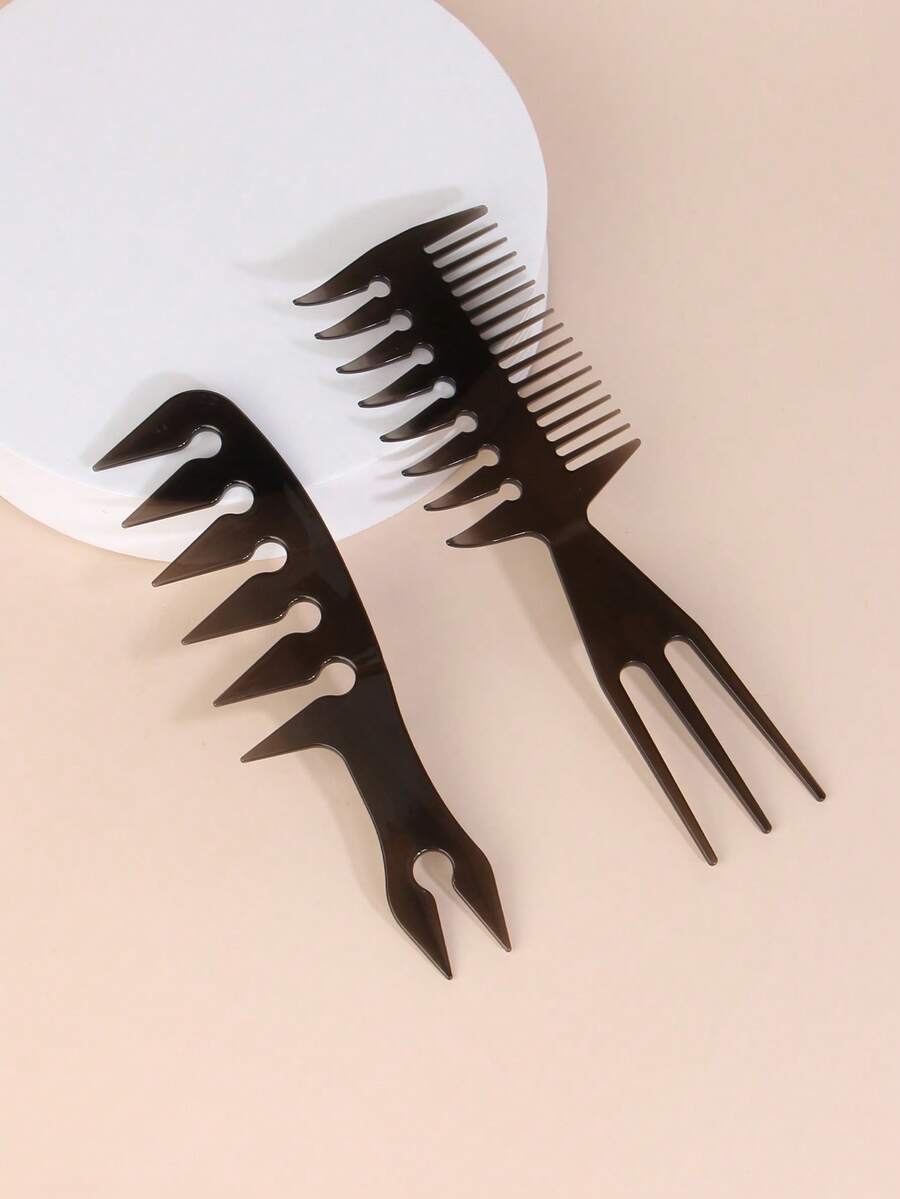 Peine de doble cara de 50/2000 con forma esponjosa y diseño retro tipo pomada para el cabello de dos hombres - Negro - Ver 1