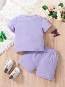 男嬰蝴蝶圖案T恤和短褲 - 淡紫色 - 查看 2